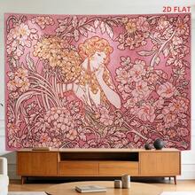 1pc Art Tapestry, Depicting Neoclassical Style Women And Floral Patterns, Available In Large Or Small Size, Pink Background With Delicate Floral Motifs, Suitable For Living Room, Meditation Space And Office Wall Decoration - Multicolor - View 6