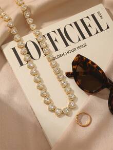 1pc Gold Heart-Shaped Rhinestone Tennis Choker Necklace, Crystal Chain Women's Jewelry, Shiny Romantic Comfortable, Valentine's Day Daily Party Accessory - Gold - View 7