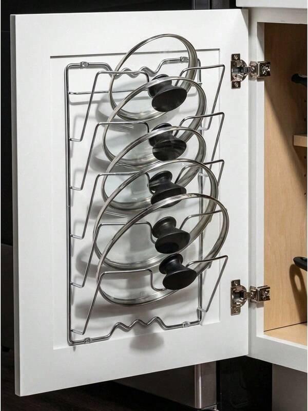 1 soporte duradero de metal para tapas de ollas, estante de almacenamiento de utensilios de cocina de varias capas montado en la pared, accesorios que ahorran espacio para la cocina y el comedor.