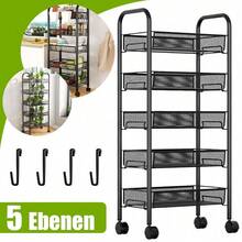 5-stöckiger Rollbarer Küchenwagen Mit Griff, Multifunktionaler Metall-Stauraumwagen Auf Rädern Für Badezimmer, Wohnzimmer & Balkon – Ideal Für Kompakte Haushaltsorganisation, Servieren Von Mahlzeiten & Mobile Aufbewahrung Von Geräten - Polen - Übersicht 9