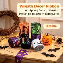 1pc 5yd Halloween Pumpkin Gift Ribbon, Spider Print Packaging Ribbon, Suitable For Wreaths, Bows, Autumn Party Decor - Multiple Styles - View 3