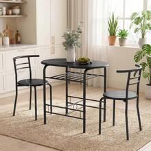Juego de Comedor de 3 Piezas, Mesa de Cocina y Sillas para 2 Personas con Estante, Sala de Estar, Aspecto Mármol Negro - 1 - Ver 7