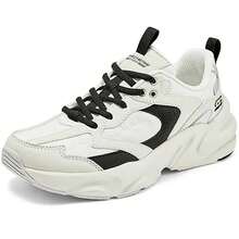 Skechers Women's Platform Casual Retro Dad Shoes Breathable Honeycomb Mesh Lightweight Non-Slip Sole Sneakers - Black and White - View 4