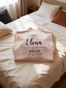 Custom Satin Bridal Robe, Short Sleeve Design, Custom Bridesmaid Bridal Robe, Personalized Satin Robe, Custom Bridal Robe, Bridesmaid Preparation Robe, Wedding Party Robe, Lace Trim Robe, Custom Name Robe, Bridal Robe Gift (Short Sleeve Style/Size: XL) - Multicolor - View 7