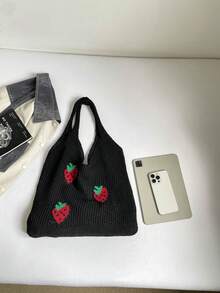 Casual Versatile Crochet Knit Large Capacity Shoulder Bag - Negro - Ver 3