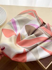 1 pieza Pañuelo de mujer elegante con estampado multicolor de estilo fino de seda sintética, Pañuelo de cuello casual vintage para mujer, Chal, Bandana ligera y fina cómoda para mujer - Multicolor - Ver 3