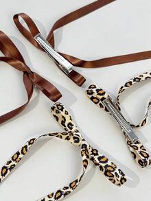 2 buah Jepit Rambut Pita Panjang Motif Leopard Gaya American Hot Girl, Kombinasi Kontras Pita Satin Hitam Polos, Cocok untuk Kembali ke Sekolah, Bepergian, Pemakaian Sehari-hari, Fotografi, Aksesori Rambut untuk Gaya Manis & Keren - MultiWarna - View 4