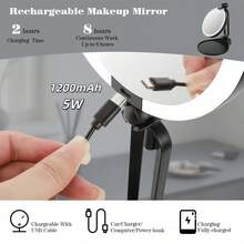 1pc LED Makeup Mirror, USB Rechargeable, 10x/1x Double-Sided Mirror, 3-Color Adjustable Light, Foldable, 360° Rotating Angle, Portable, Bathroom Makeup Mirror - Multicolor - View 4