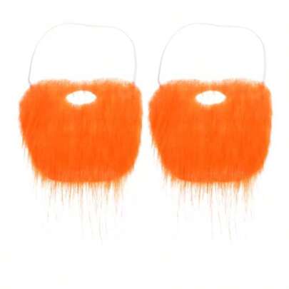 2pcs Fake Beard Mustache Orange Jesus Costume Beard Halloween Party Cosplay Costume Accessory With Elastic Rope Easy To Wear
