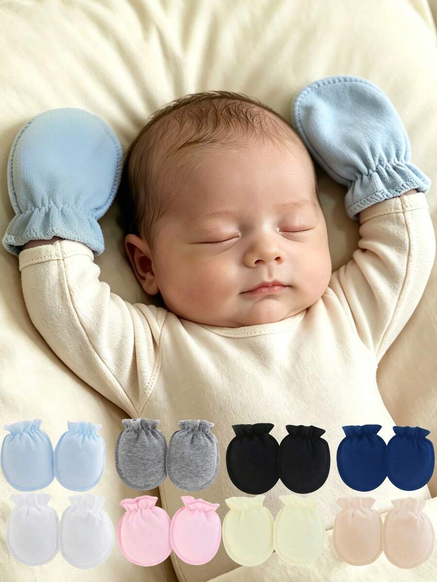 1/3 Pairs Newborn Anti-Scratch Soft Gauze Mittens, Breathable & Comfortable, Suitable For Baby Boys & Girls Daily Wear And Hospital Outings - Multicolor - View 1
