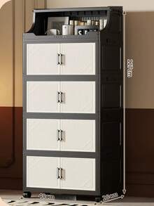 1pc 50cm Wide Plastic Storage Cabinet, Multi-Layer Foldable Storage Box, Kitchen Dining Room Side Cabinet, Kitchen Storage Rack, Home Toy Storage Rack, Gap Storage Organizer, Kitchen Gap Storage Cabinet, Christmas Gift, Storage Box, Under Bed Storage. Life And Home - Black - View 15