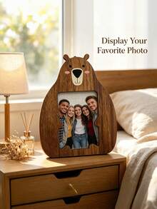 Cross-Border Cute Animal Wooden Photo Frame: Creative Bear Design, Solid Wood Texture - Excellent Home Desktop Decor Wooden Photo Frame: Creative Bear Design, Solid Wood Texture - Home Desktop Decor Ornament - Wooden Bear Photo Frame - View 1