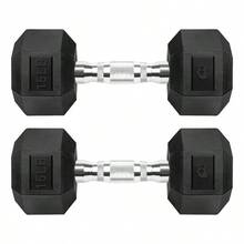 Par de mancuernas hexagonales con recubrimiento de caucho 15 lb (6.8 kg), equipo negro para gimnasio y crossfit - Negro1 - Ver 1