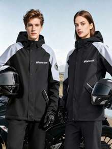 1 Set Unisex Adult Split Raincoat Suit, Includes Waterproof Jacket And Rain Pants, Hooded Full Body Waterproof, Specially Designed For Motorcycle Riding Heavy Rain Protection; Full Coverage Waterproof Rain Gear Set - Men's and Women's Styles - View 1