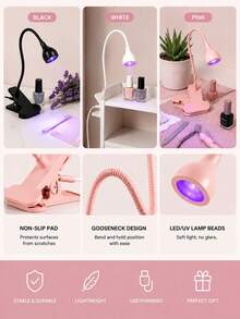 UV LED 鵝頸式美甲燈，夾式凝膠美甲固化燈，360°可調式燈頭，USB供電便攜美甲燈，凝膠美甲快乾固化燈，美甲藝術，居家沙龍DIY美甲護理，美甲師工具，女性美容禮物 - 彩色 - 查看 7