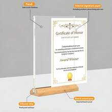 2pcs T-Shaped Transparent Acrylic Display Stands, A4 A5 A6 Size Solid Wood Base Beech Wood Horizontal And Vertical Styles, Interchangeable, Suitable For Restaurant Menu Display, Office, Home Decor, Back To School, Wedding Ceremony, Bachelor Party, Birthday Celebration, Prom, Hotel Decoration And New Year Celebration - Multiple Specifications - View 8