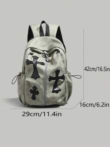 [Gothic Cross Backpack | 5 Colors Available . Dark Essential] Front Zipper + Side Drawstring Design, Practical And Stylish; Thick Breathable Back Padding + Adjustable Shoulder Straps, Comfortable To Wear Without Shoulder Pressure. Large Capacity, Perfect For Daily Commute, Short Trips, School, Shopping And Photo-Worthy Outfits! - Multicolor - View 5