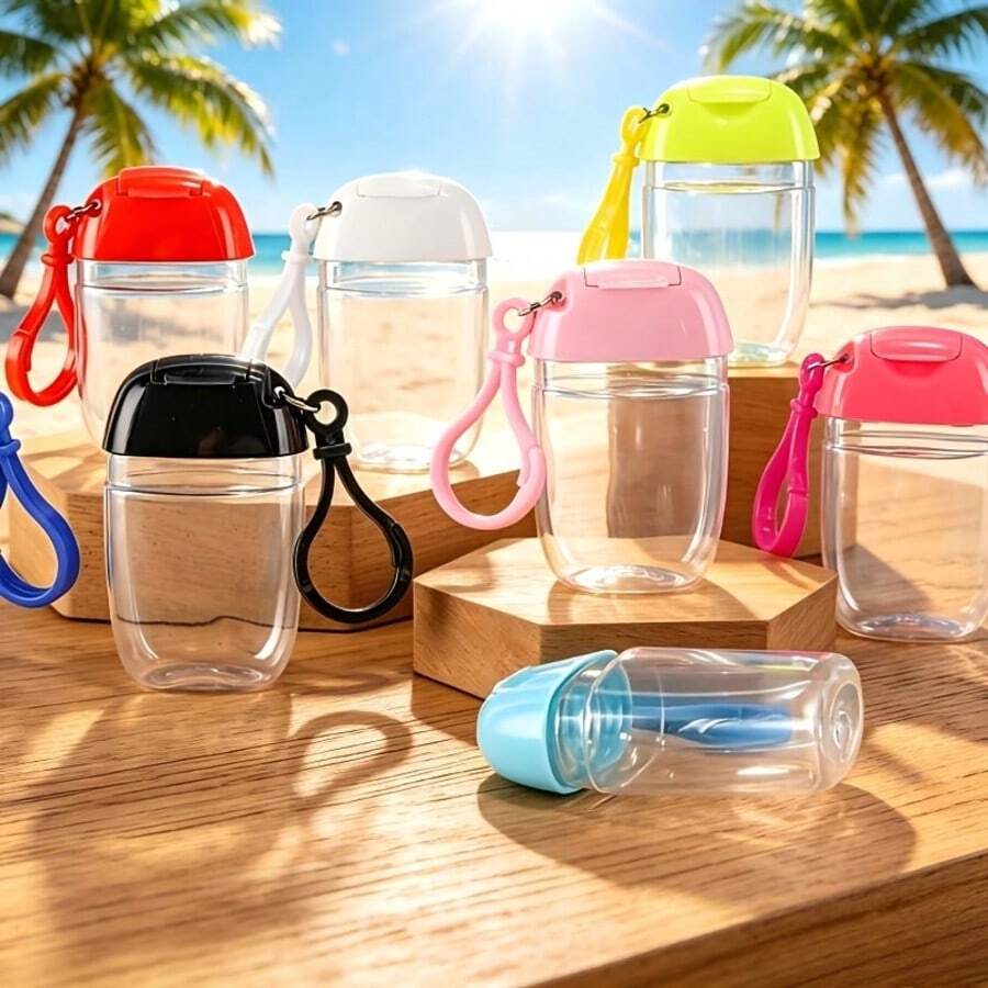 10pcs 1oz(28.3g) 30ml Clear Empty Bottles, Hand Sanitizer Travel Holder With Hook Keychain, White Flip Cap, Reusable Portable Empty Bottles, Refillable Cosmetic Containers, Suitable For Liquids, Lotions, Creams - Transparent Flip-top Keychain 10pcs - View 1