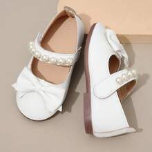 Girls Cute Princess Shoes With 3D Bow And Pearl Strap, All-Season Casual Daily Versatile Dress Shoes For Kids - White - View 12