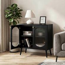 Techigher Sideboard Kitchen Storage Cabinet With 2 Glass Doors, Modern Buffet Cupboard & Side Table For Dining Room, Entryway Console Cabinet For Living Room, 80x39x80.5cm - Multicolor - View 1