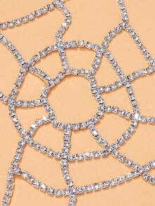 1 pieza Cadena de mano con telaraña de strass completa, anillo de mano conectado con telaraña de strass hueca, accesorio de mano estilo gótico punk de terror de Halloween para fiesta y cosplay de mujer - diamantes de imitación - View 7
