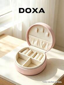 DOXA Mini Portable Leather Jewelry Box With Handle, Travel Ring Necklace Earring Storage Organizer - Pink - View 4