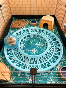 Juguete de pista de plástico DIY para hámster, pista desmontable azul para zarigüeya de azúcar (apto para bolas de ejercicio de 12cm/4.72in, 14cm/5.51in y 18.5cm/7.28in), pista de trote para cobaya, fácil de montar, apto para mascotas pequeñas - A - Ver 10