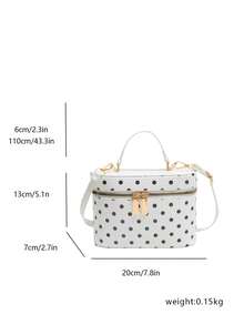 Bolso de cosméticos vintage con lunares, caja pequeña, bolso de almacenamiento cuadrado de mano exquisito, bolso de hombro y bandolera versátil con textura para mujer - Blanco - Ver 3