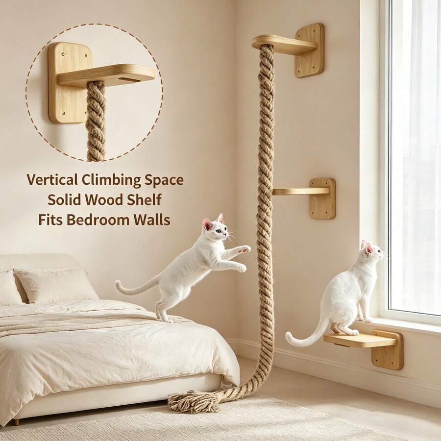 1pc Solid Wood Sisal Wall-Mounted Cat Climbing Rope, Durable Thickened Cat Tree Scratching Post Cup-Shaped Hammock, Sisal Material, Home Pet Supplies, Wall-Mounted Cat Scratching Rope Cat Tree Scratching Post, Cat Tree, Free Cat Gift, Cat Scratching Board, Cat House, Cat Supplies, Cat Climbing Frame, Cat Toy