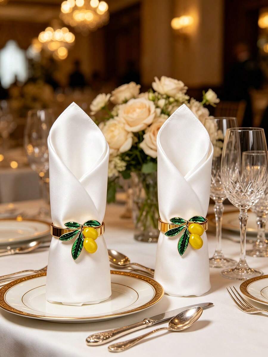 2/4/6/12pcs Lemon Shaped Napkin Rings, Decorative Napkin Rings, Wedding Decoration, Ceremony, Table Decor, Wedding, Dinner, Party Decoration Napkin Rings - Multicolor - View 1