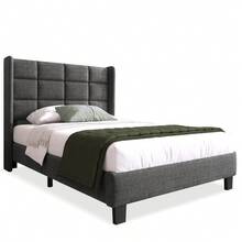 Modern Bed Frame With Linen Grey Upholstery - 90x200cm - Grey - View 8