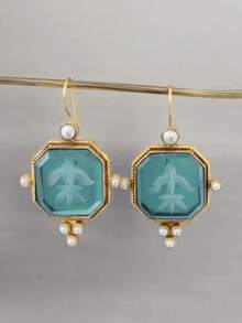 1 Pair Elegant Pearl Earrings For Women, Wedding, Engagement, Party Jewelry, Valentine's Day Gift - Peacock Blue - View 5