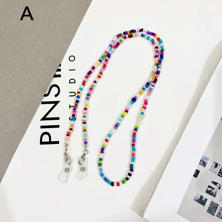 1pc Bohemian Style Handmade Beaded Eyeglass Chain, Acrylic Women's Eyeglass Chain, Fashion Anti-Loss Eyeglass Chain, Flat Lens, Reading Glasses Lanyard - Multicolor - View 1