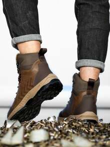 Men's Steel Toe Work Shoes, Anti-Crush Anti-Puncture, Casual Style, Suitable For Construction Sites, Warehouses - Brown - View 3