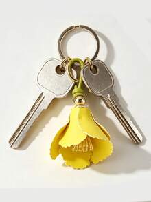 1pc Exquisite Yellow PU Leather Flower Keychain, Minimalist Artificial Flower Bag Charm, Women's Keychain, Wallet Pendant, Car Key Accessory, Fashion Handmade Hanging Decoration, Gift For Her - Multicolor - View 5