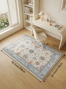 1pc Light Blue Vintage Living Room Rug, Suitable For Kitchen, Dining Room, Bedroom, Room Holiday Decoration, Indoor/Outdoor, Office, Lobby, Anti-Slip Doormat, Bathroom Rug, Hallway, Study Gaming Area Rug - Baby Blue - View 18