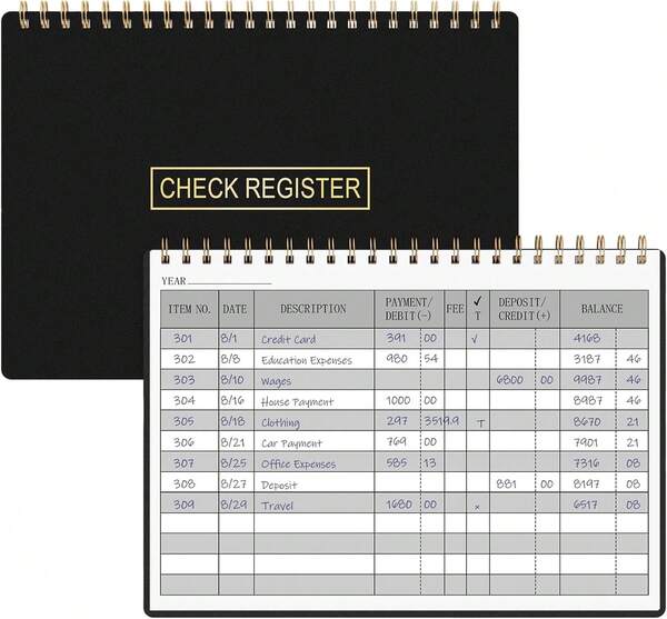 HAUTOCO Check Registers For Personal Checkbook, Transaction Expense Ledger Log Book For Small Business, Checking Account Register Book To Track