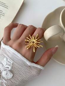 1pc Blooming Fireworks Ring Open Adjustable Niche Asymmetrical Copper Ring Dating Gift Daily Wear - Open Ring - View 6
