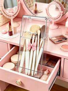 1pc Acrylic Transparent Makeup Brush Holder, Cosmetic Desktop Storage Box - Multicolor - View 8