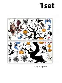1pc Halloween Wall Sticker, Bat Spider Dead Tree Pumpkin Witch Home Decor Wall Decal, Glass Window Sticker, Party Atmosphere Decoration Sticker, Fun Wall Decal - Halloween Wall Stickers - View 12