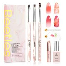 Beetles Blooming Gel And Nail Art Brushes Set - Ombre Nail Brush Gradient Stipple Clean Up Fingernail Art Pens And Silicone Dotting Tool For Gel Polish Marble Blush Chrome DIY Manicure Designs - 美甲畫筆套裝 - 查看 8