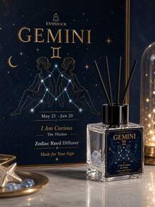 EVODUCK Gemini Zodiac Reed Diffuser 50ml, Lemon Basil Scented Oil Diffuser With Light Blue Crystal & 4 Fiber Reeds, Flameless Home Fragrance For Bedroom Bathroom Office, Astrology Birthday Gift For Women, Star Sign Room Decor - Flameless Series - View 4