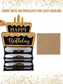 Black And Rose Gold Happy Birthday Foldable Money Card With Envelope, Cake Pattern Cash Holder, Surprise Money Gift Decoration, Anniversary Celebration, Small Birthday Gift And Party Favor, A Fun Way To Give Cash - Multicolor - View 12