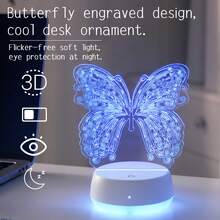 1件 3D蝴蝶壓克力小夜燈，RGB觸控LED檯燈，USB通用插電裝飾燈，護眼3D視覺氛圍燈，適用於臥室、兒童房、客廳，日常禮物，精美禮品 - 白色 - 查看 1