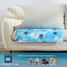 1pc Dog Paw Print Ice Silk Cooling Mat, Suitable For Humans And Pets, Breathable Cooling Blanket For Summer, Applicable To Bed, Sofa And Floor, Washable And Reusable Sleeping Pad - Blue - View 10
