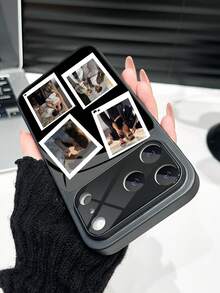 1pc DIY 4pcs Couple Photo Black Luxury Fashion Large Window Tempered Glass Lens Protection Anti-Drop Phone Case Compatible With Apple 17ProMax/17Air/16ProMax/16Plus/15ProMax/15Plus/14Pro/13ProMax/12ProMax/11 Phone Accessories Full Coverage Premium Protective Cover - Black - View 4