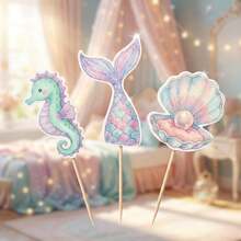 10 ou 30 décorations de cupcakes en forme d'animaux marins, comprenant tortue de mer, requin, hippocampe, queue de sirène, dauphin, coquillage, crabe, méduse, corail et autres thèmes sous-marins pour fête de baptême, fête d'anniversaire, fête de révélation de genre, décorations de gâteau - Multicolore - Voir 5
