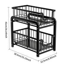 1pc Double Layer Black/White Kitchen Storage Rack, Under Sink Organizer, Multi-Compartment Drawer Storage Shelf, Suitable For Kitchen, Bathroom, Cabinet And More - View 7