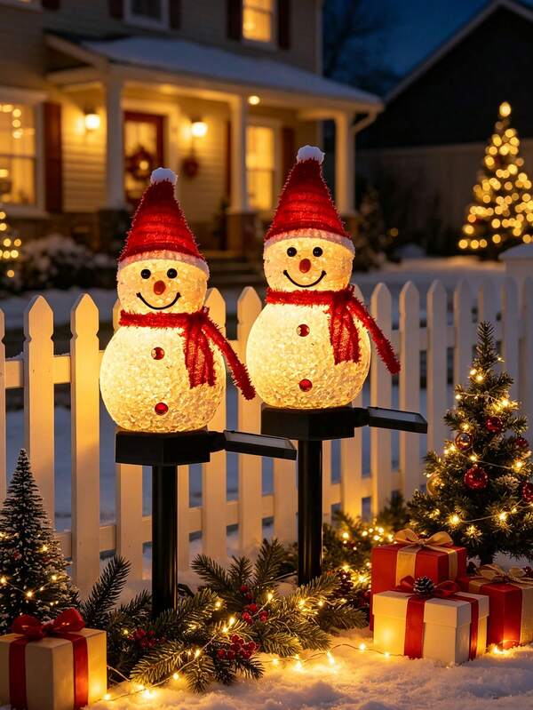 1 pieza Luz de paisaje con estaca de muñeco de nieve LED impermeable para exteriores, adecuada para Año Nuevo, Navidad y Halloween, decoración del hogar, puede usarse como regalo de Navidad para familiares y amigos