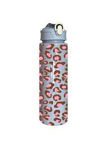 1件/5件 750ml 經典粉棕豹紋運動水壺，翻蓋設計，可重複使用輕量防漏便攜旅行飲水杯，適合日常使用與戶外運動 - 多色-粉豹紋 - 查看 10
